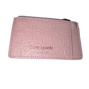 Kate Spade Blush Floral‑Embossed Card Holder – Slim Leather Wallet